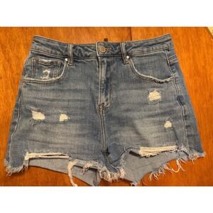 Risen Jeans Womens Distressed Denim Shorts Medium Wash High Rise Size S RDS6146